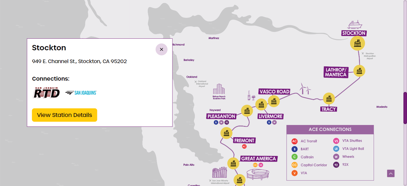 map of the train routes for AceRail