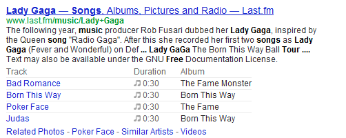 Songs rich snippets