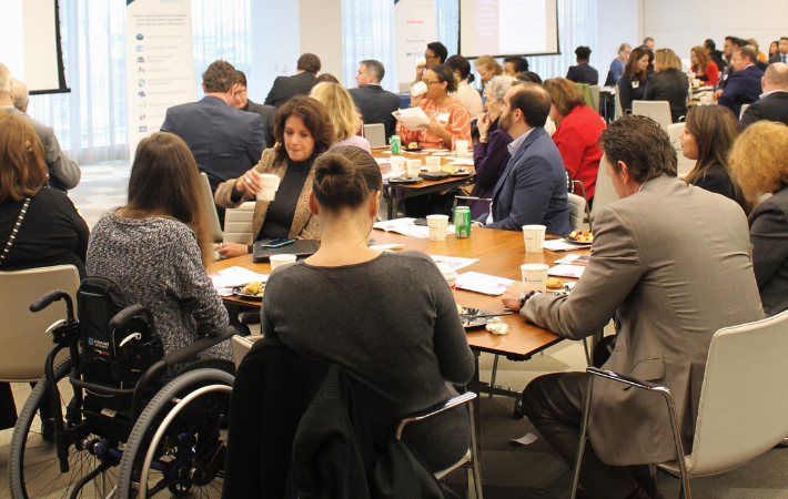 A crowd at the Greater Houston Partnership and JFS Houston ReelWorkplace event