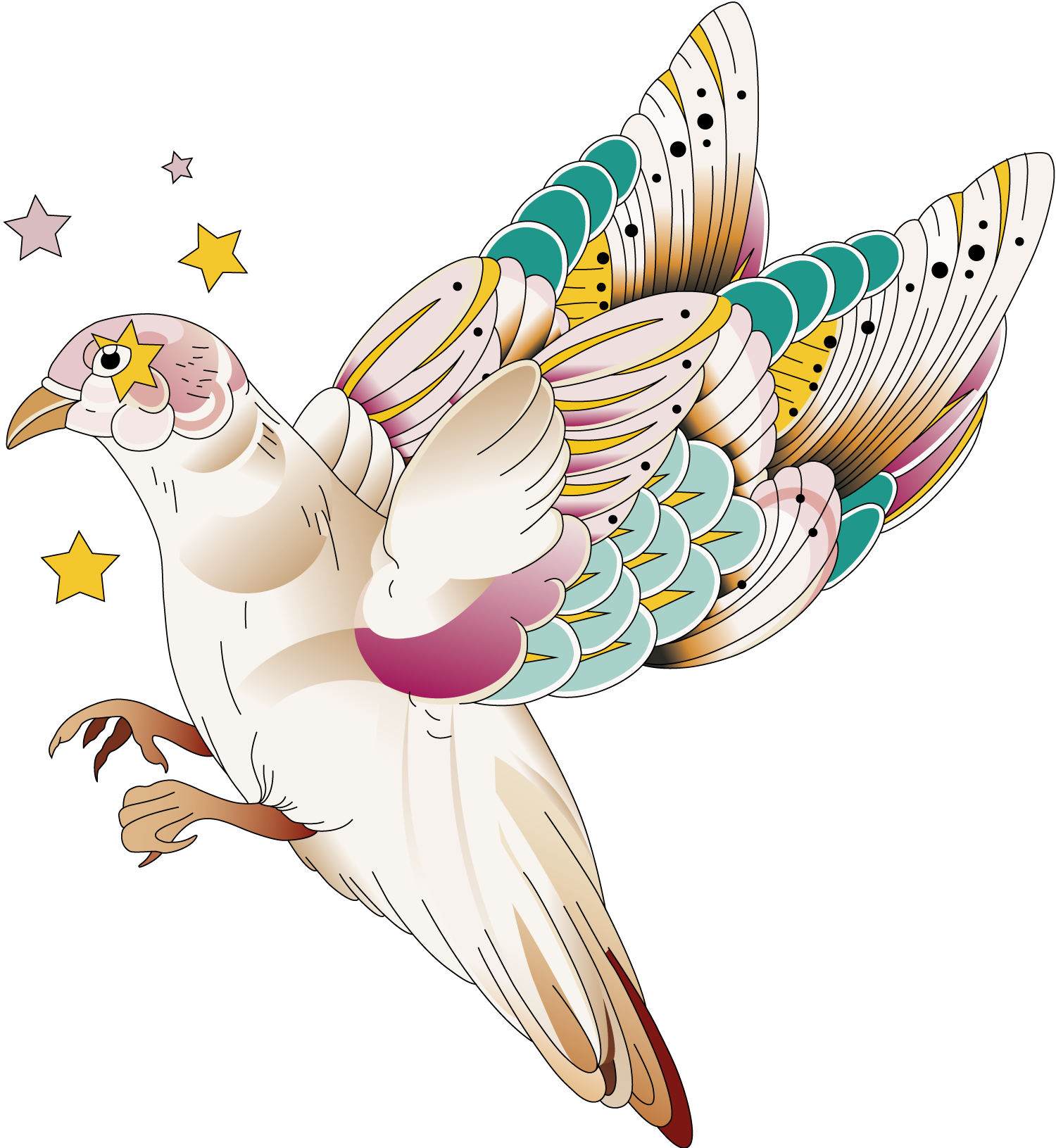 An illustrated Paloma dove in flight