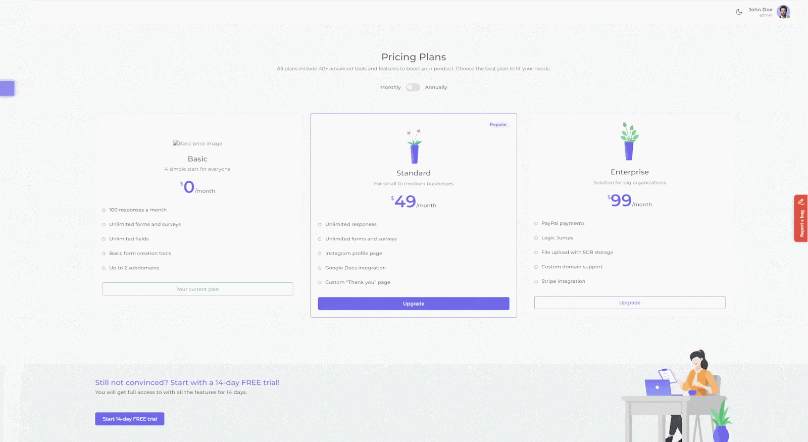 A reporter finding a bug and reporting it via Marker.io’s feedback button.