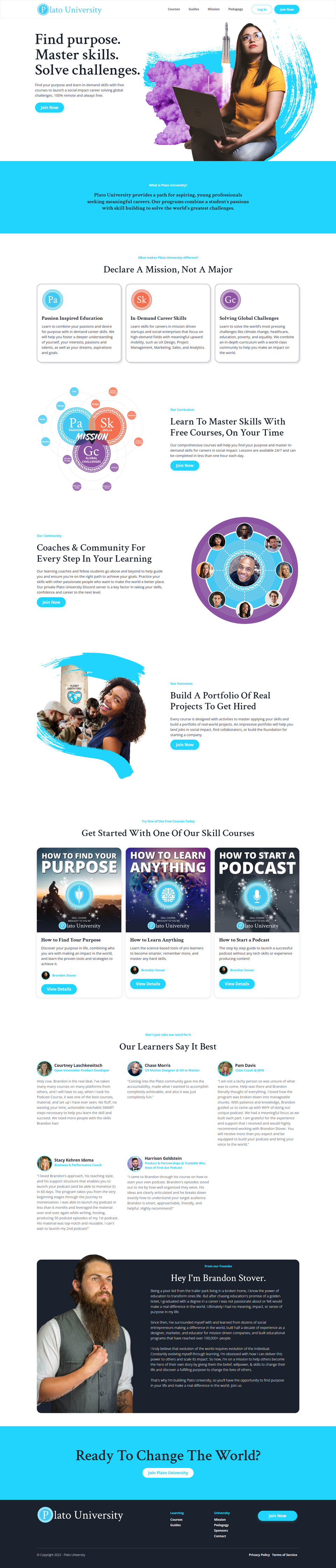 Plato University website showcase