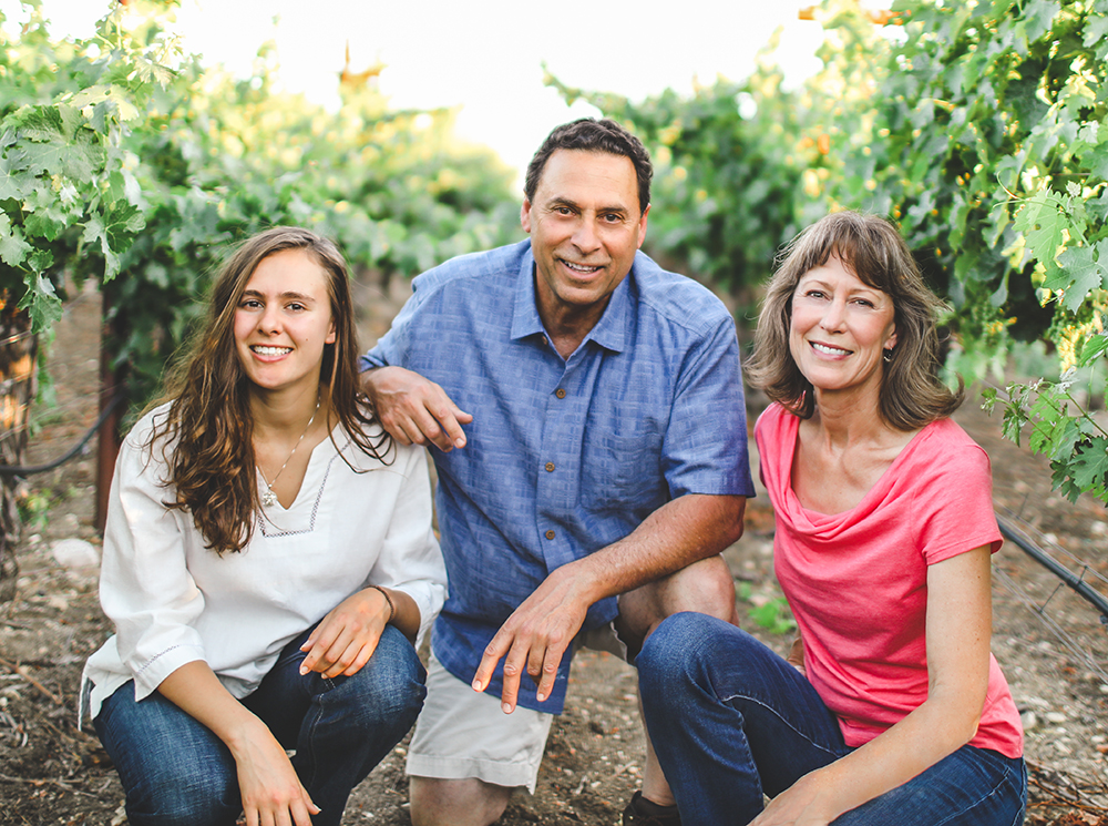 Helen, Mia and John Falcone portrait in the vineyard