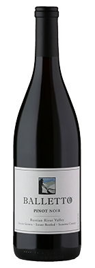 Front view of Balletto Russian River Pinot Noir with wine label