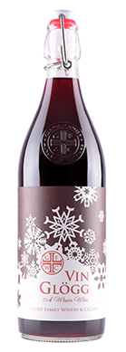 Wine Bottle by Vin Glogg with label and special closure front view