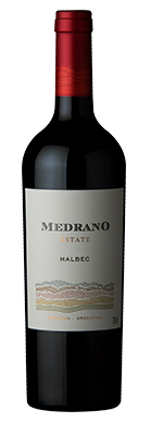 Medrano Estate Malbec wine bottle with wine label front view