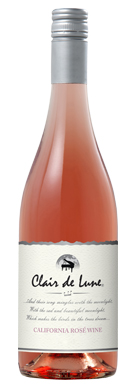 Bottle and label front view of Clair De Lune Rosé pink wine