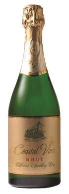 Coastal Vines brand Brut Sparkling wine bottle front view with label