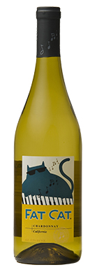 Fat Cat wine brand Chardonnay bottle with wine label from the front