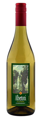 Front view of a bottle of Albertoni California Chardonnay