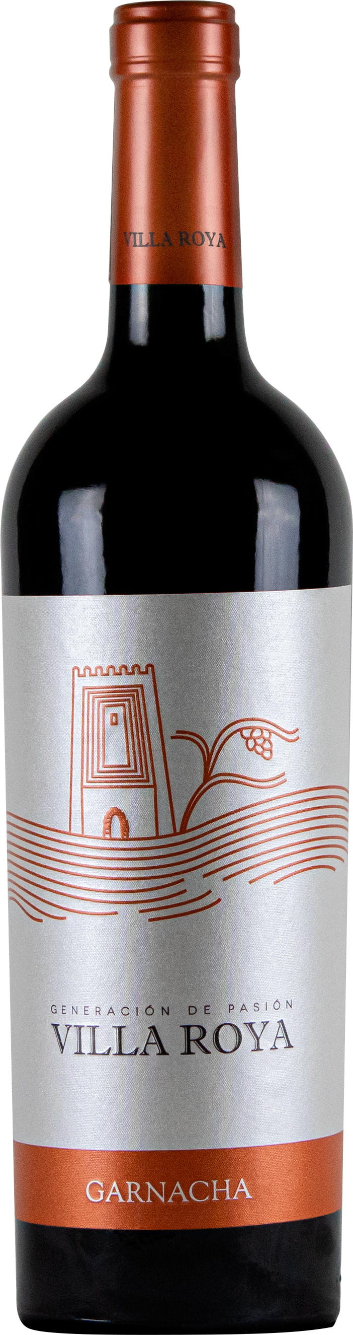 Villa Roya Garnacha wine bottle front view with wine label