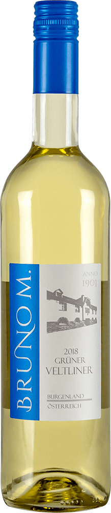 Bruno M. Bottle of 2018 Gruner Veltliner white wine Burgenland Osterreich