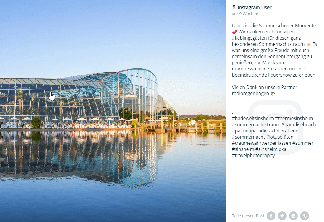 Screenshot of a facebook social media post from Thermen & Badewelt Sinsheim promoting their location. The text iss in German.