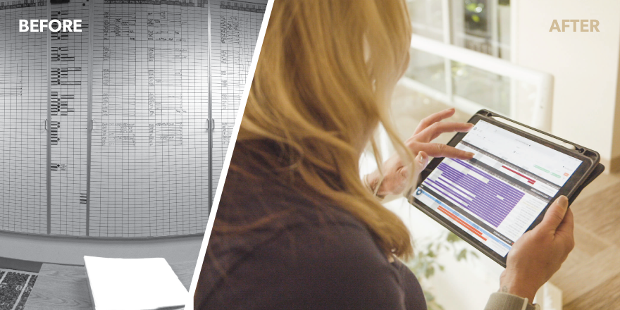 A before image of a white board compared to an after image of a LaborChart user on the LaborChart platform
