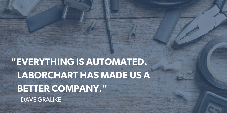 An image with a quote on top stating "Everything is automated LaborChart has made us a better company."
