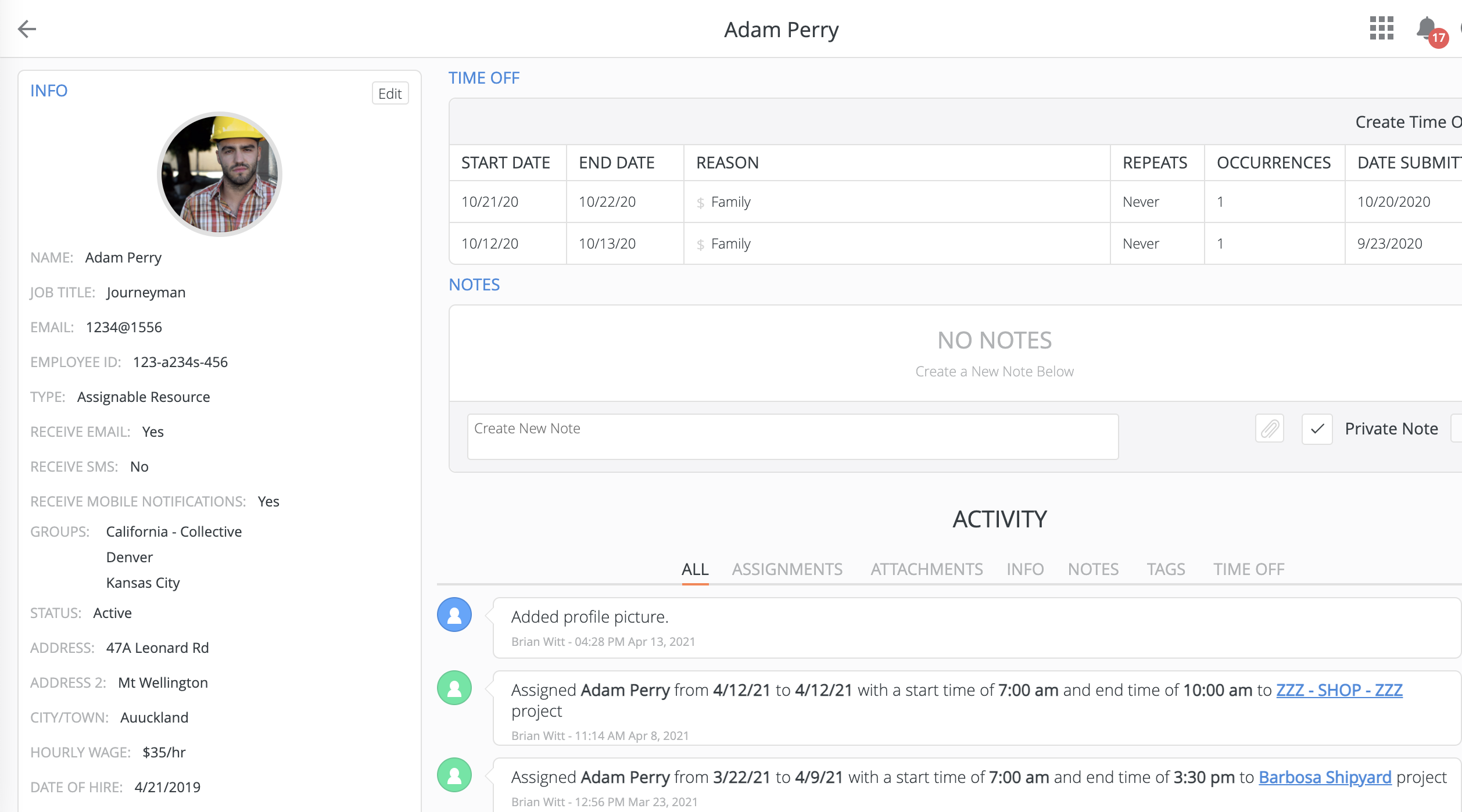 a screenshot of the peoples page with the construction workforce management platform; LaborChart.
