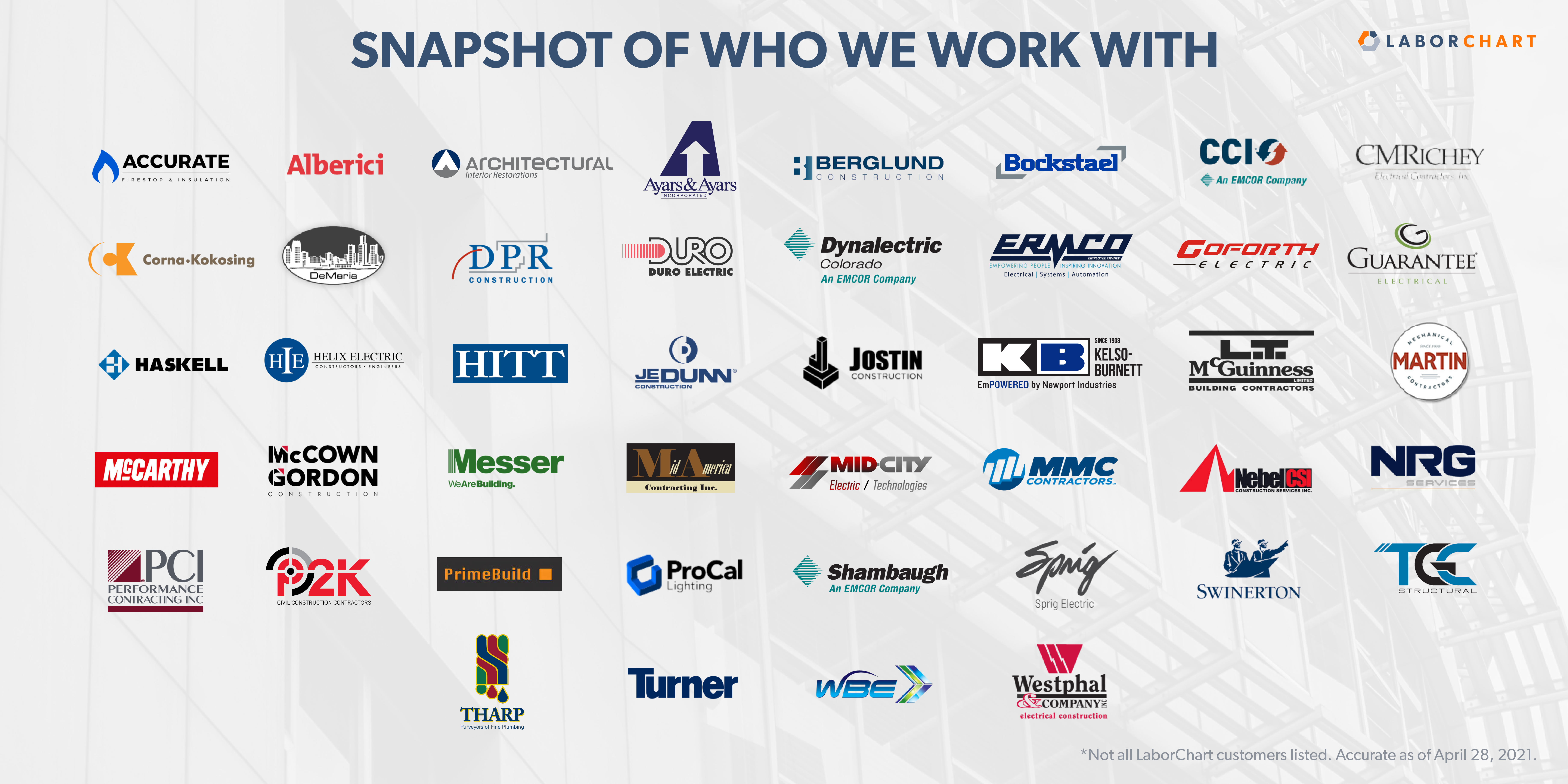 General and specialty contractor logos that are LaborChart customers.