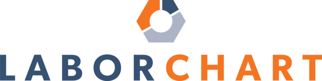 LaborChart’s logo with orange, dark blue and grey nut design above it.
