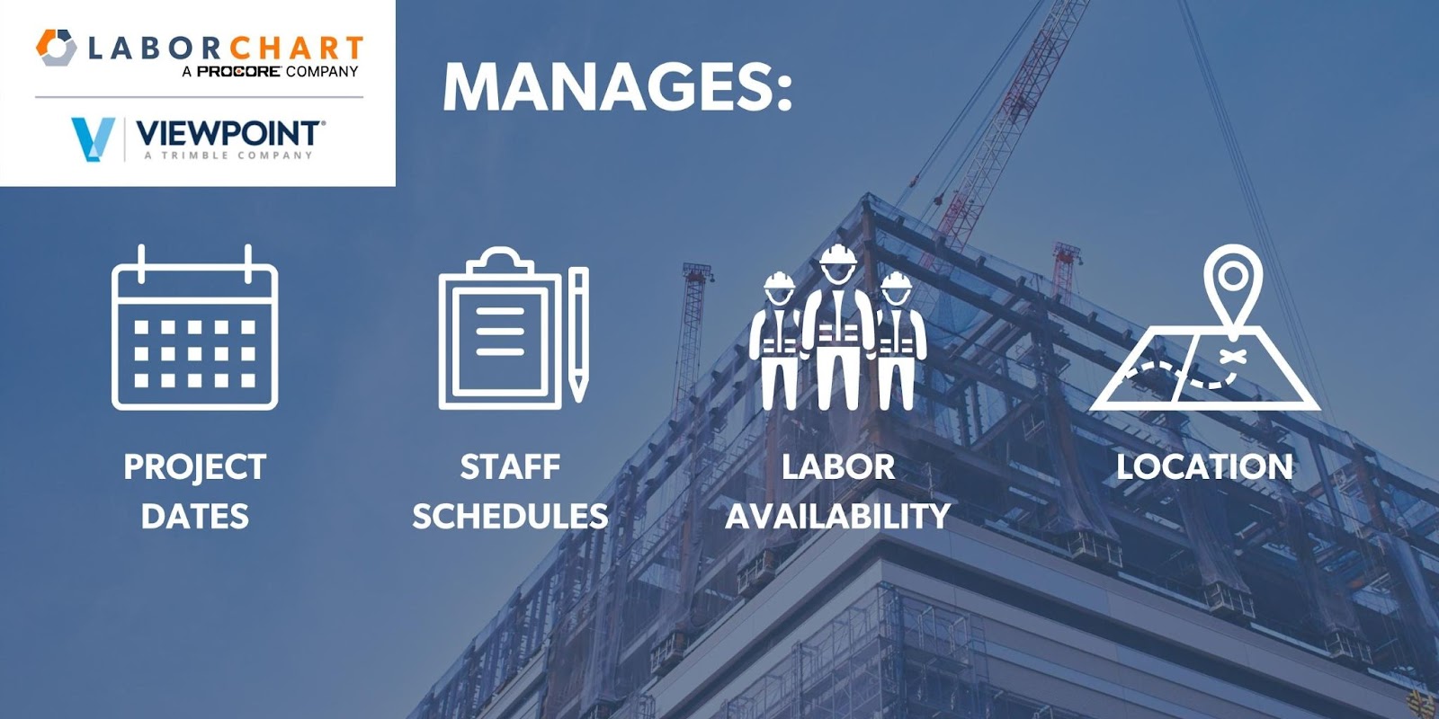 LaborChart, a Procore Company l Viewpoint, a Trimble Company with Project Dates, Staff Schedules, Labor Availability and Location