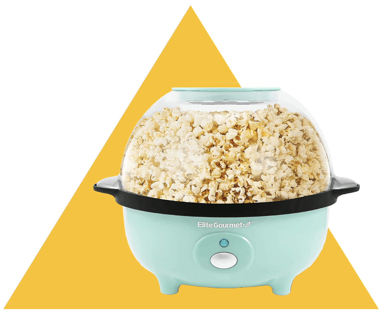Mint popcorn maker on yellow triangle background