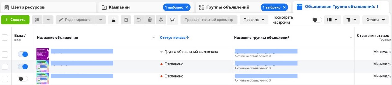 Группа объявлений в Facebook