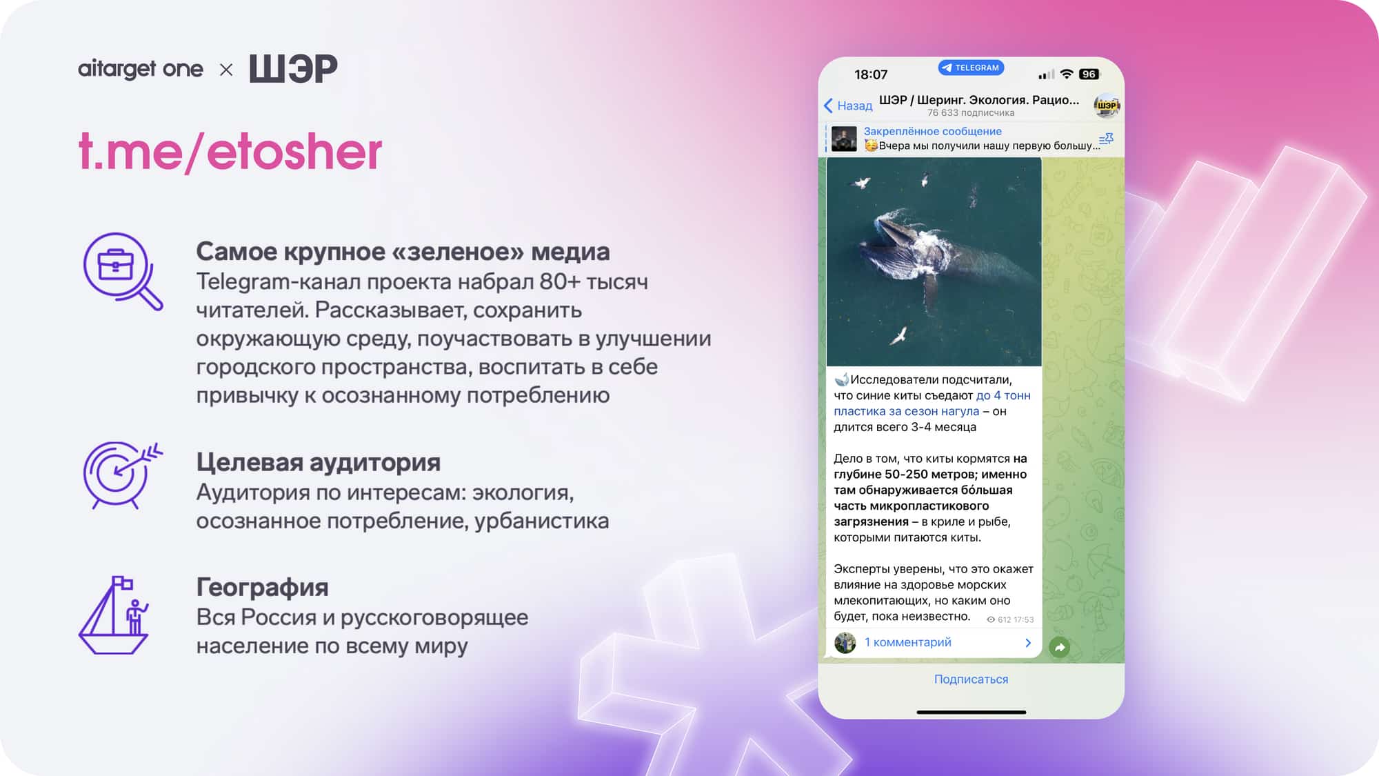 Целевая аудитория медиа ШЭР: телеграм-пользователи с интересами экология, осознанное потребление, урбанистика