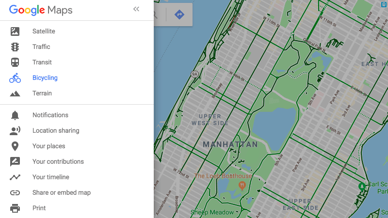 Toggle Bicycle Paths on Google Maps