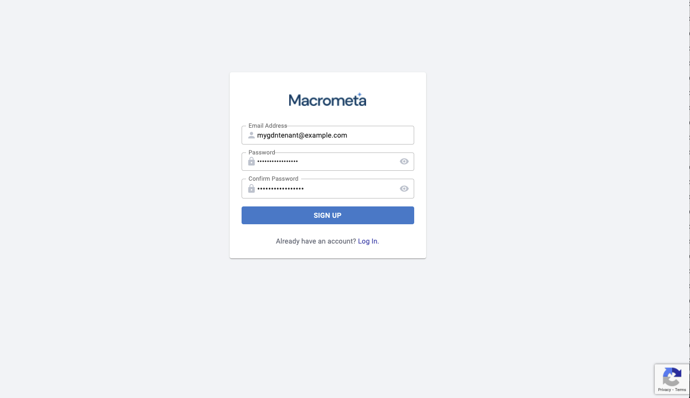 Macrometa GDN PaaS signup page