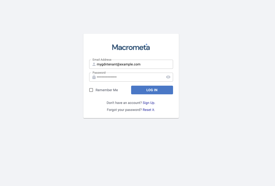 Login via Macrometa GDN PaaS signup page
