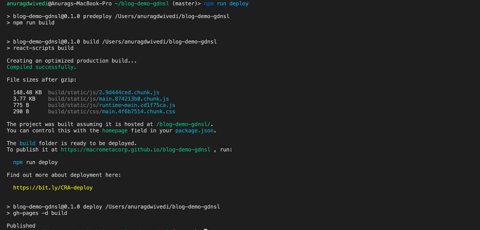 ghpages deploy output