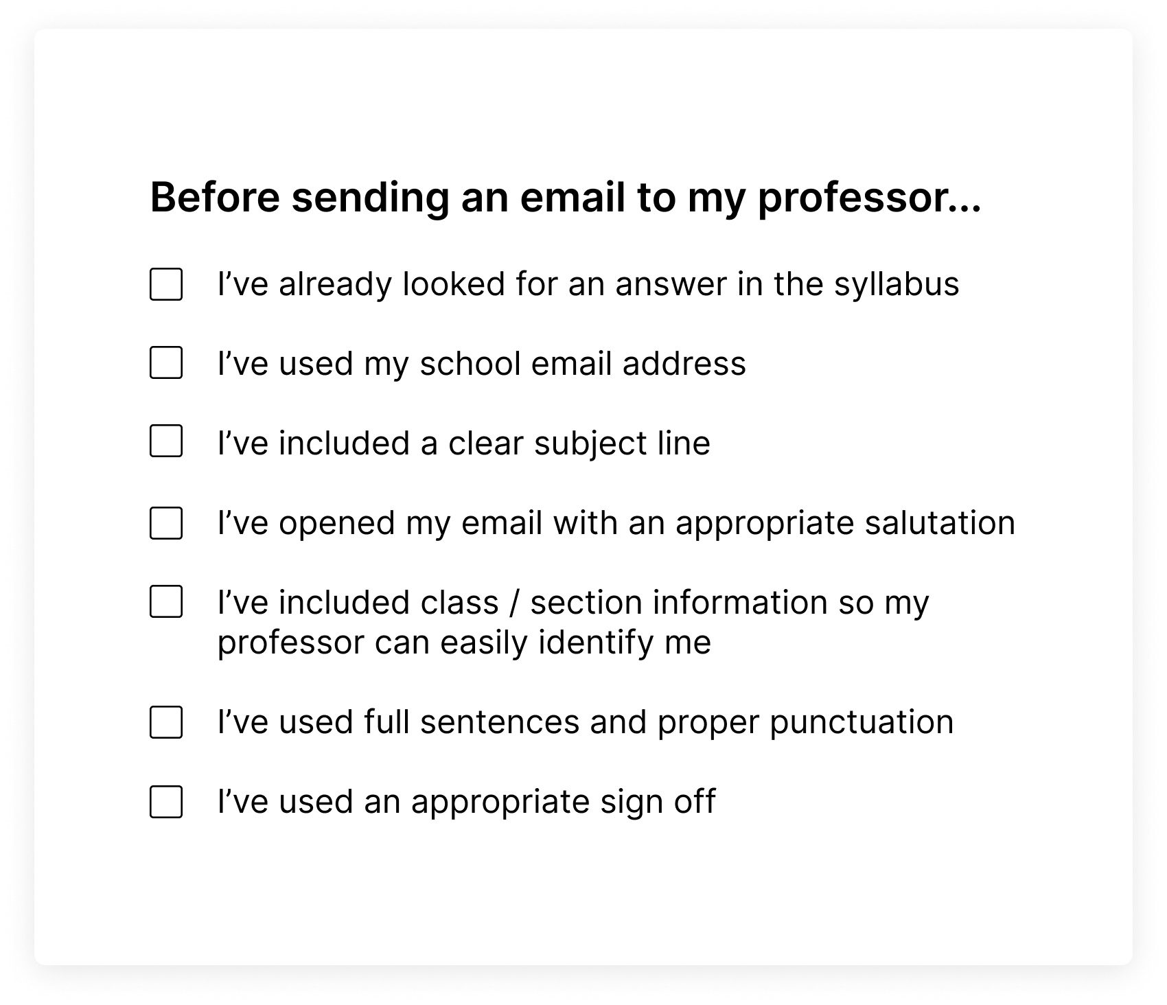 Checklist prior to emailing your professor