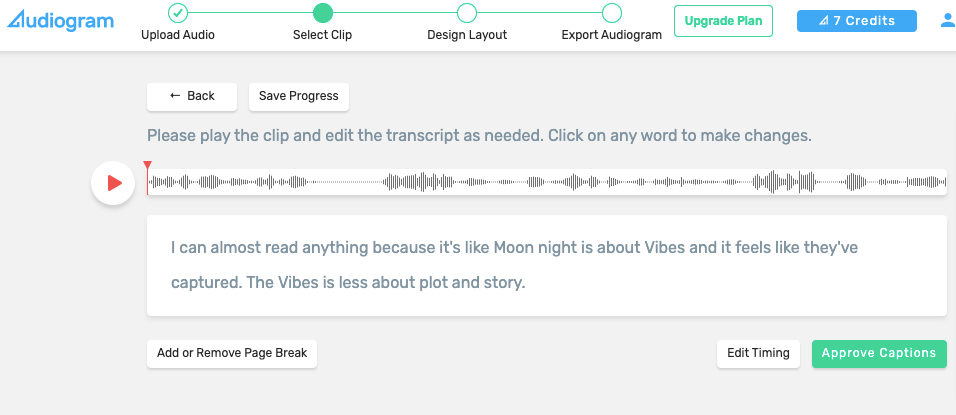 Editing the transcription of an audiogram.