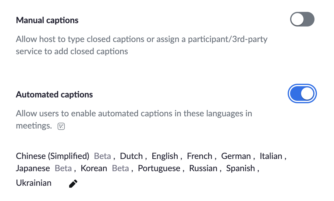 Selecting automated meeting for Zoom transcriptions