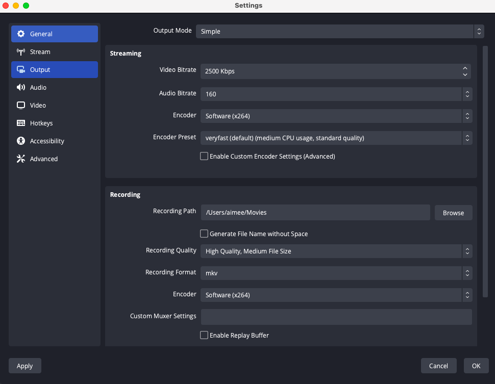 Changing output on OBS for split audio tracks