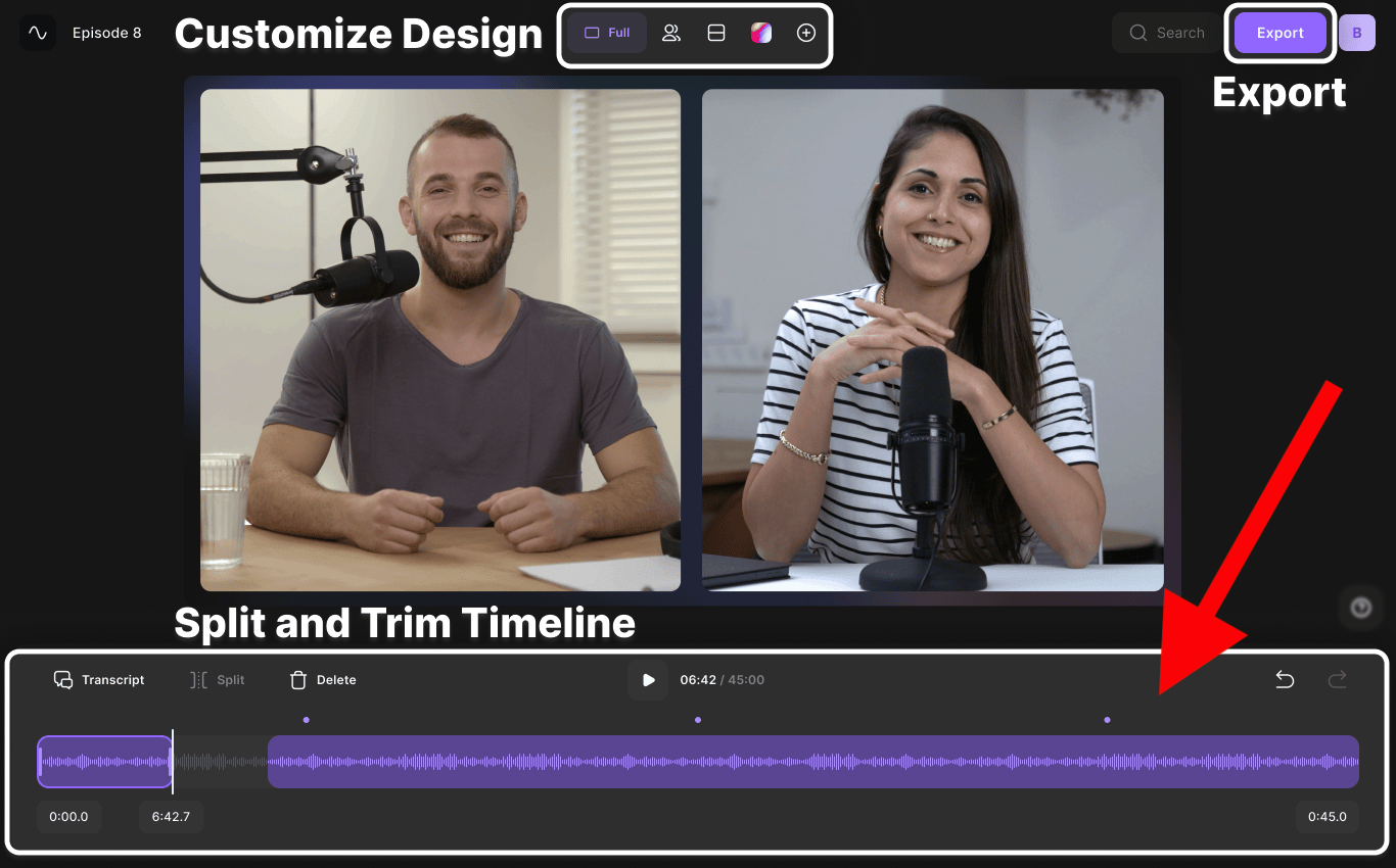 Audio video timeline on Riverside