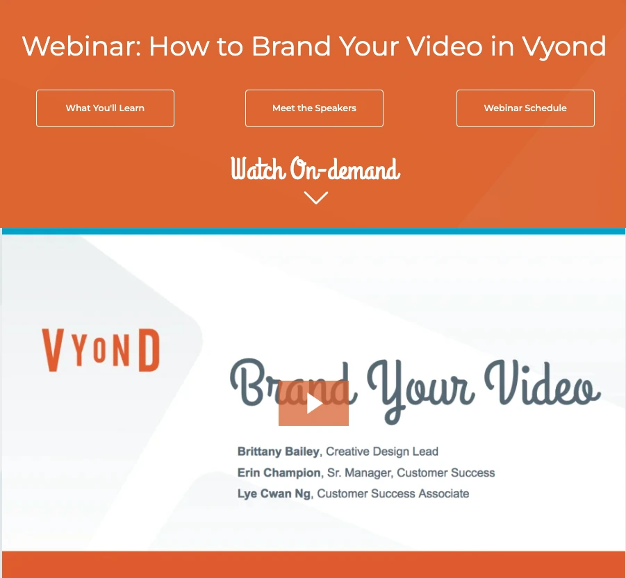 Vyond webinar landing page