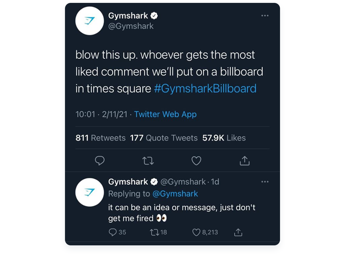 Fastest growing ecommerce startups, Gymshark Twitter example