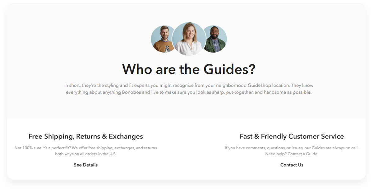 Most innovative ecommerce startups, Bonobos Main Customer Experience Guides