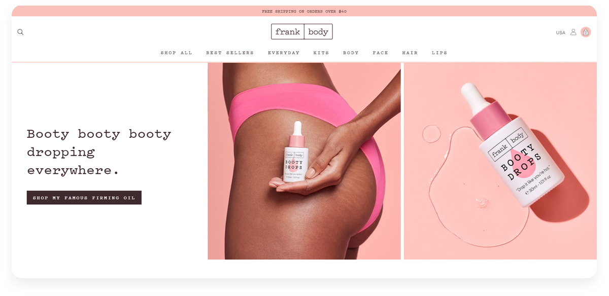 Top innovative ecommerce startups, Frank Body Main page