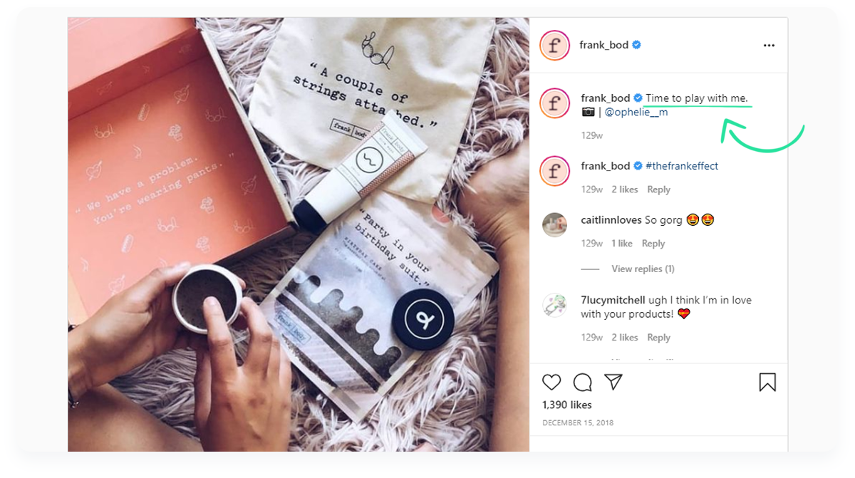 Top innovative ecommerce startups, Frank Body Instagram