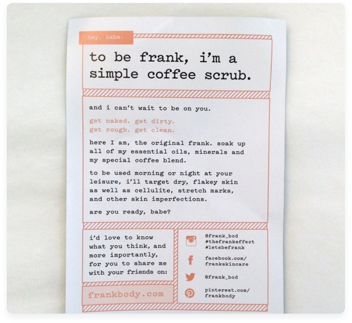 Top innovative ecommerce startups, Frank Body Copywriting example