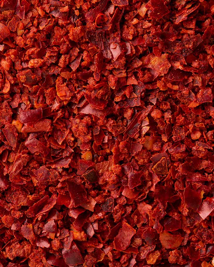Chili flakes close-up from SOS Foods