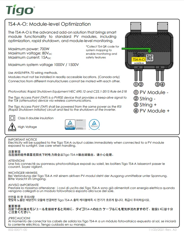 Quick Start Guide TS4 A O Optimization 700W 15A Legacy Tigo quick-start-guide-ts4-a-o-optimization-700w-15a-legacy-tigo