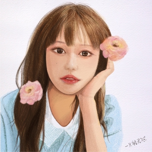 Drawing 1, A girl with flowers on her hair.