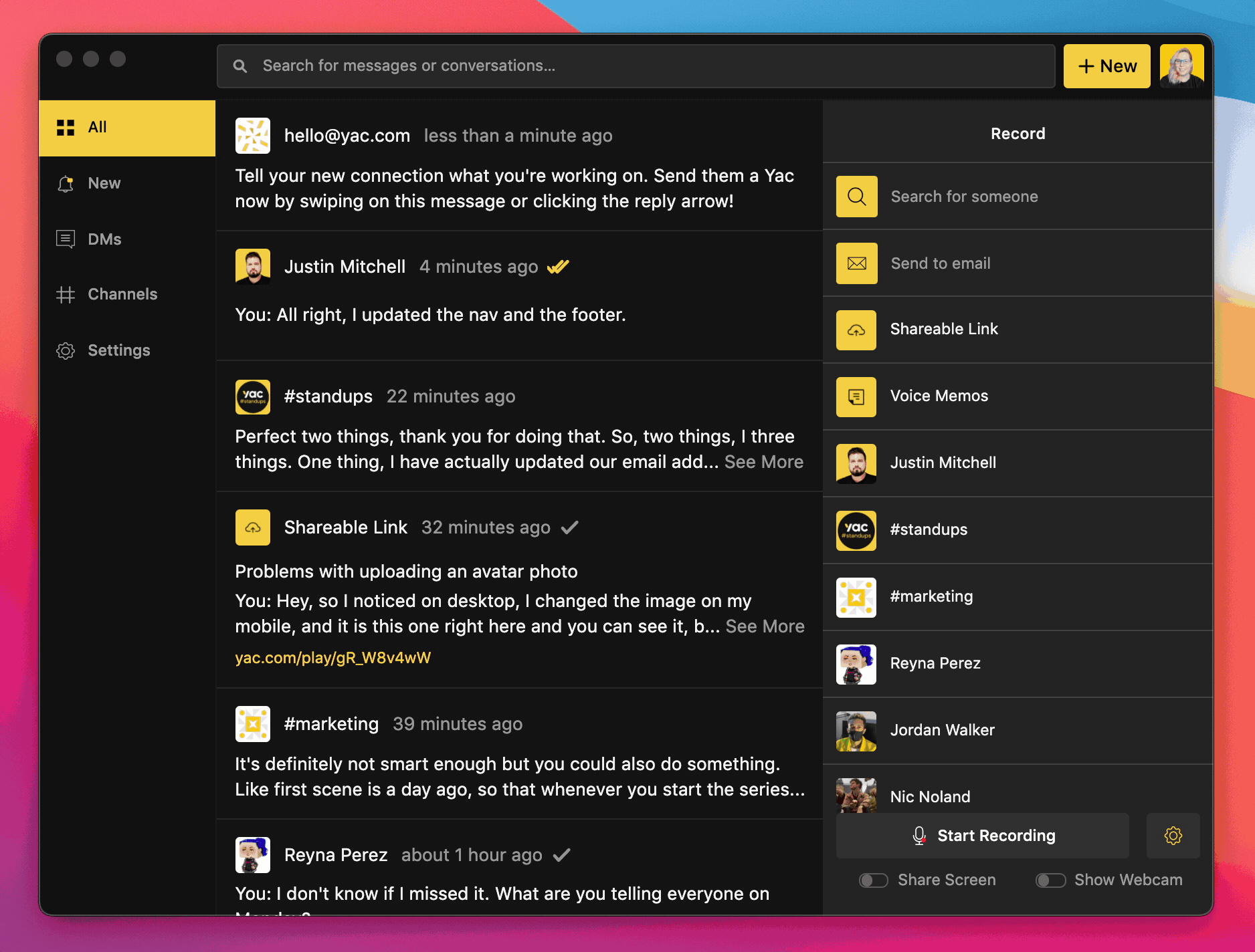 Inviting someone to Yac via desktop app