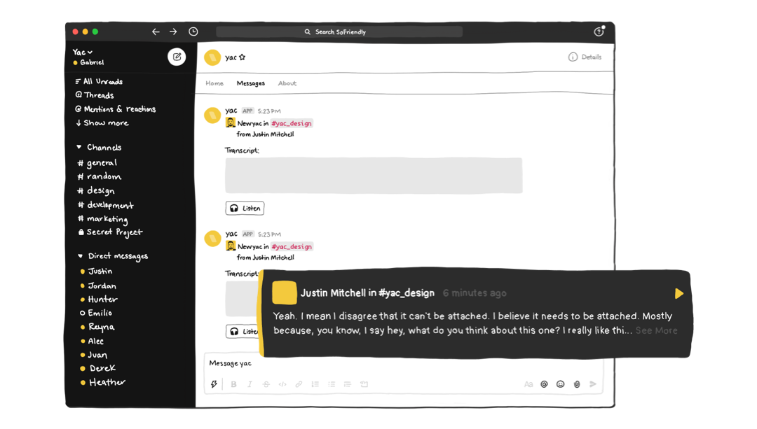 Yac integration inside of slack