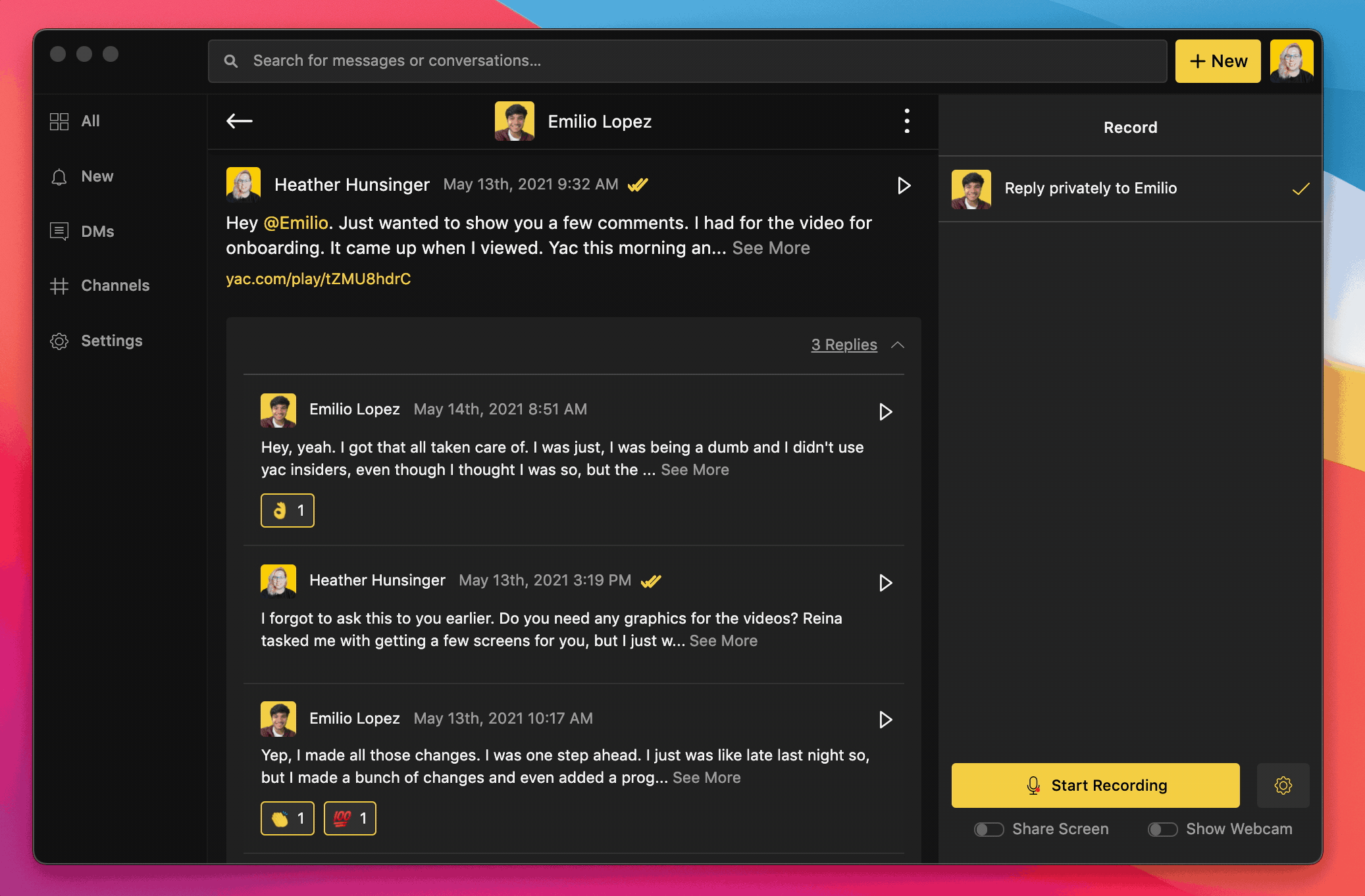 Threading messages via desktop app