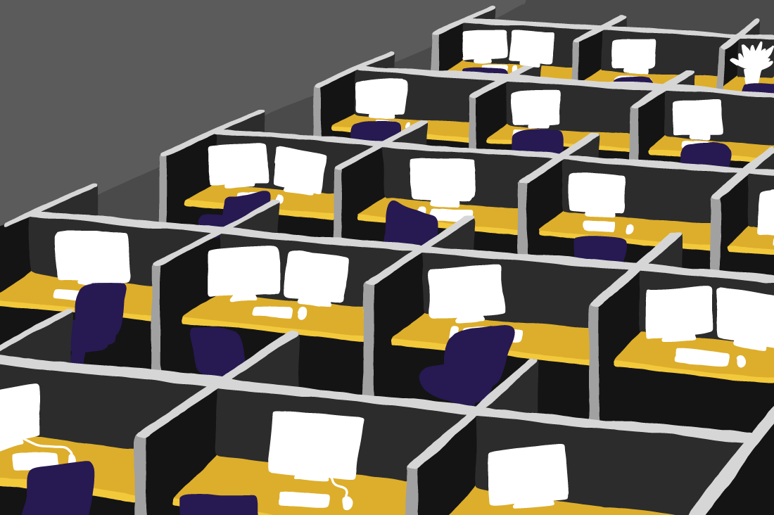 Illustrated endless cubicle farm.