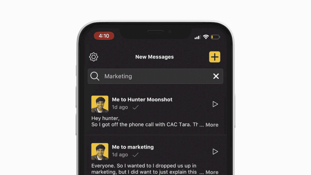 Searching your messages via mobile app