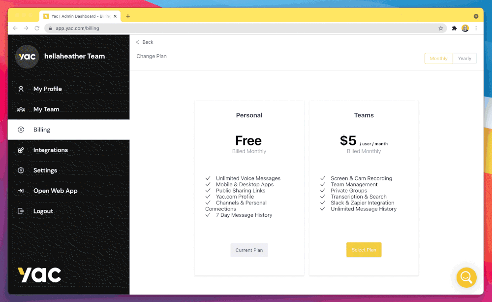 Upgrading Admin profile in Yac